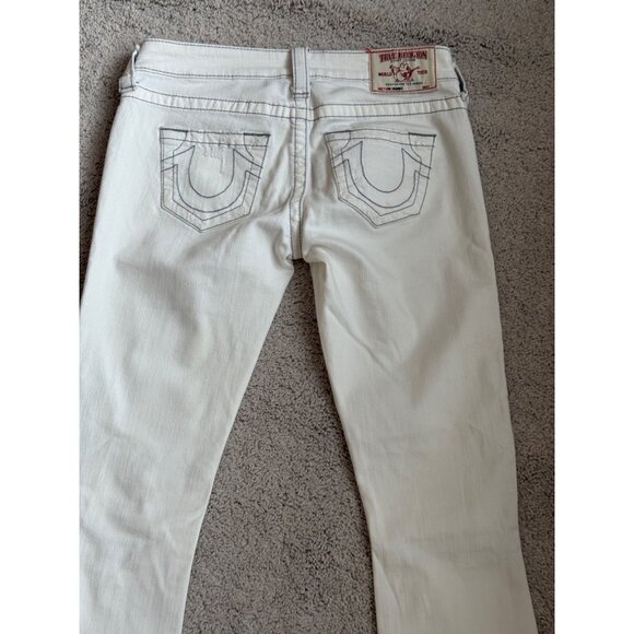 True Religion Jeans Womens Size 25 Skinny White Low Rise 31” Grey Stitching - Picture 3 of 14